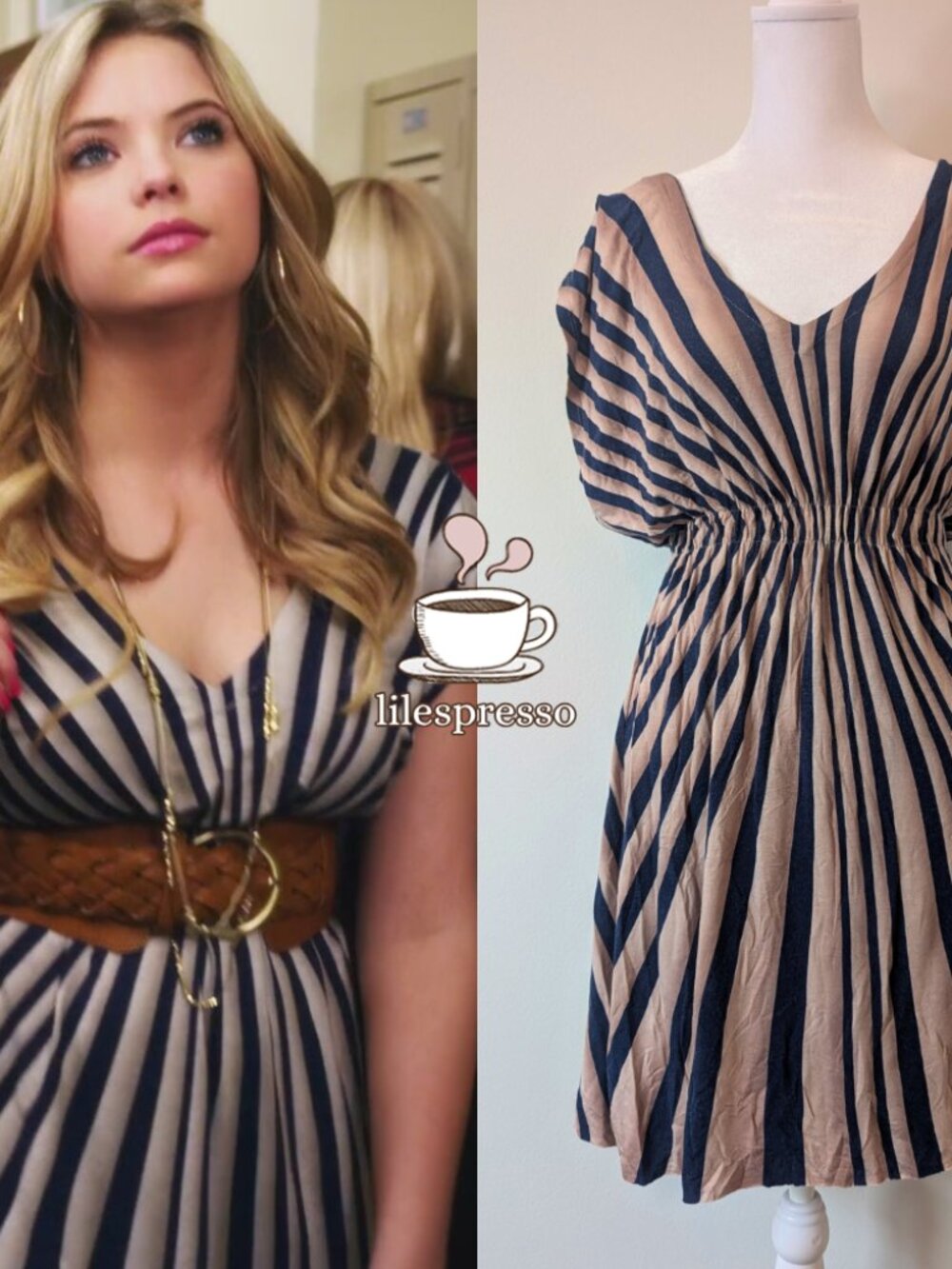 remain navy cream stripe dress ASO hanna marin pretty little liars (medium)
